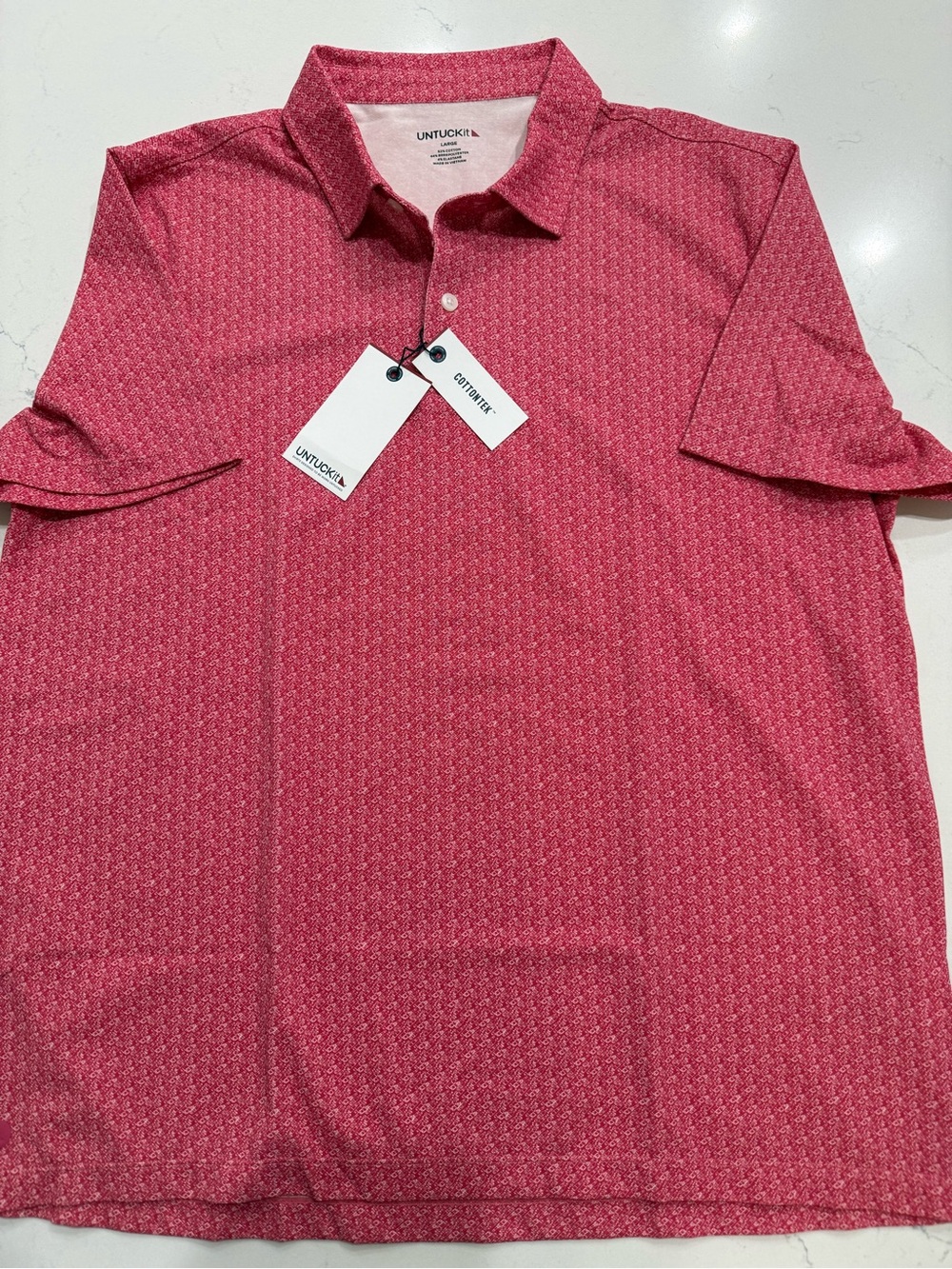 UNTUCKit Men's Pink Micro-Pattern Short-Sleeve Polo